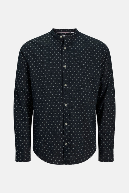 Blauwe blouse met lange mouwen van JACK & JONES, met wit ruitpatroon en opstaande kraag.