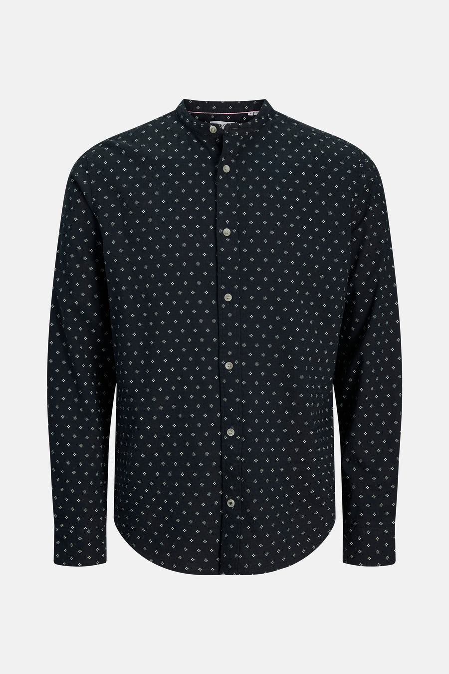 Blauwe blouse met lange mouwen van JACK & JONES, met wit ruitpatroon en opstaande kraag.