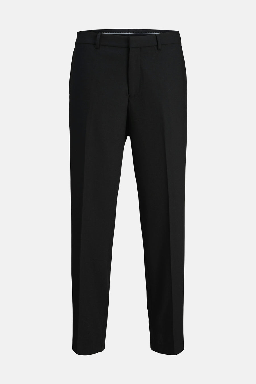 Pantalon de costume noir par PREMIUM by JACK & JONES, coupe ajustée, sur fond uni.