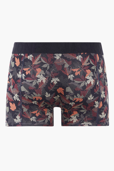 Boxer multicolore de ACCESSORIES BY JACK & JONES, avec motif de feuilles d'automne sur fond bleu foncé.