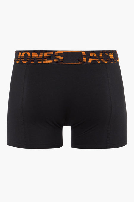 Boxer noir de ACCESSORIES BY JACK & JONES avec une large ceinture élastique portant le nom de la marque en orange.
