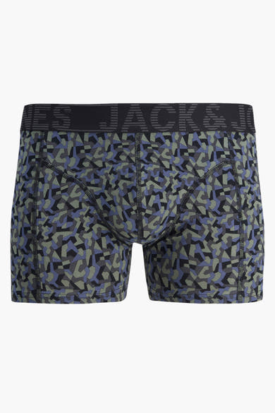 Boxer noir par ACCESSORIES BY JACK & JONES avec motif géométrique camouflage bleu, gris et vert.