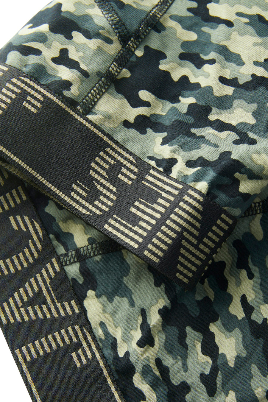 Boxer noir de ACCESSORIES BY JACK & JONES, avec un motif camouflage dans les tons de gris, beige et noir.