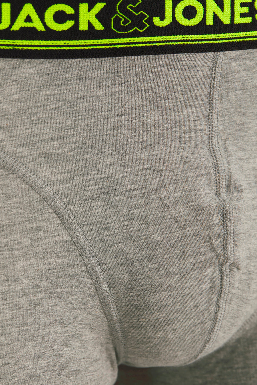Grijs gemêleerde boxer van ACCESSORIES BY JACK & JONES, met zwarte elastische tailleband en neongroen logo.
