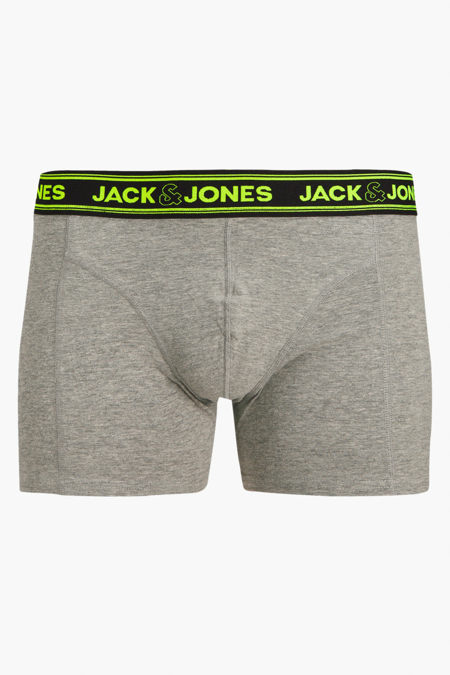 Grijze jersey boxer, van ACCESSORIES BY JACK & JONES, met een zwarte elastische tailleband met neongroen logo.