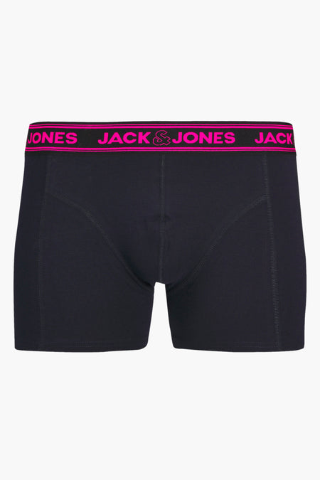 Marineblauwe boxer van ACCESSORIES BY JACK & JONES met felroze elastische tailleband met logo.