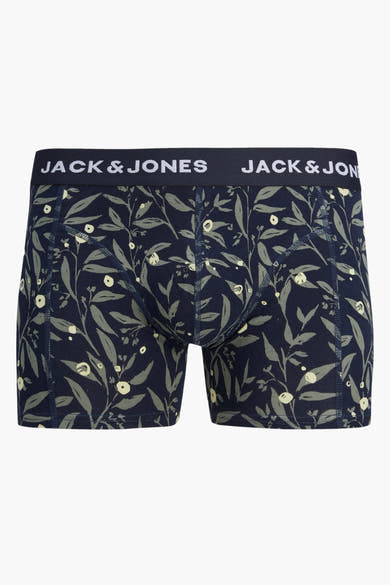 Boxer bleu marine, de ACCESSORIES BY JACK & JONES, avec un motif floral de feuilles grises et de petites fleurs blanches.