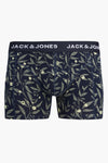 Boxer bleu marine, de ACCESSORIES BY JACK & JONES, avec un motif floral de feuilles grises et de petites fleurs blanches.