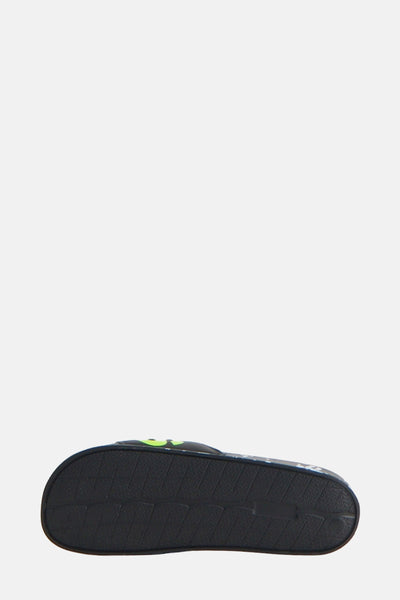 Nu-pieds noir par ACCESSORIES BY JACK & JONES avec semelle texturée et motif graphique.