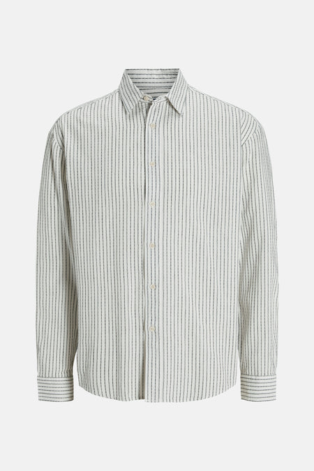 Ecru overhemd met lange mouwen van katoenmix, van ORIGINALS BY JACK & JONES, met verticale strepen.