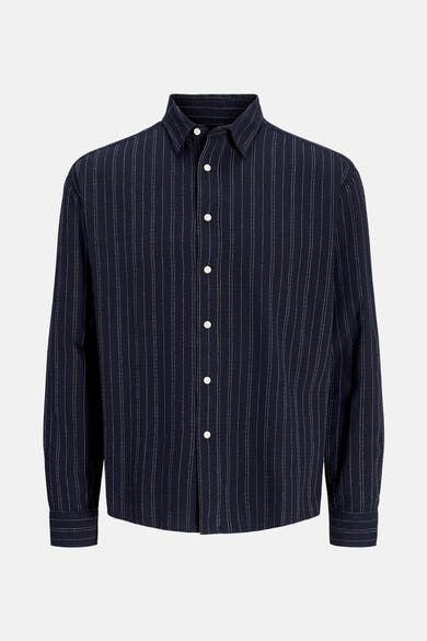 Blauw gestreept overhemd met lange mouwen, van ORIGINALS BY JACK & JONES, met witte knopen.