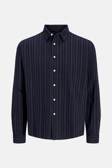 Blauw gestreept overhemd met lange mouwen, van ORIGINALS BY JACK & JONES, met witte knopen.
