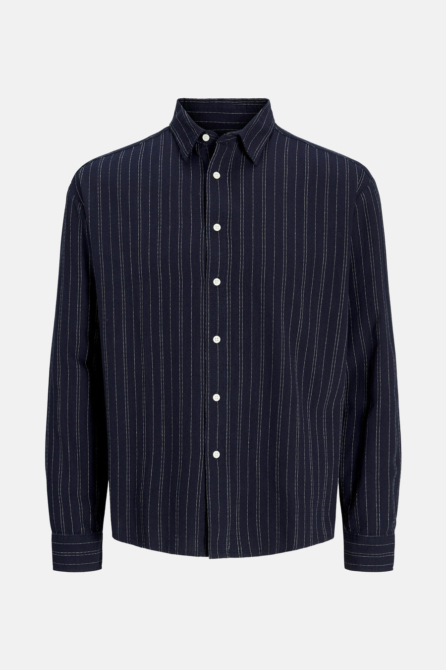 Blauw gestreept overhemd met lange mouwen, van ORIGINALS BY JACK & JONES, met witte knopen.
