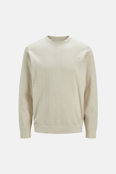 Pull à col rond écru de PREMIUM by JACK & JONES, en maille fine unie avec finitions côtelées.