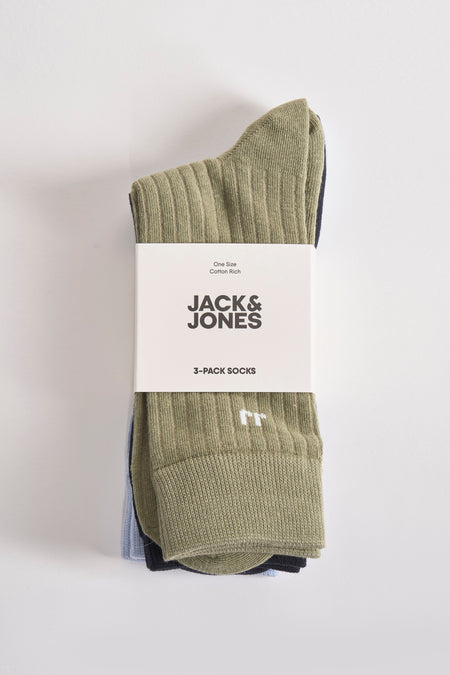 Lot de chaussettes en coton multicolore de ACCESSORIES BY JACK & JONES, avec un motif côtelé et une étiquette blanche.