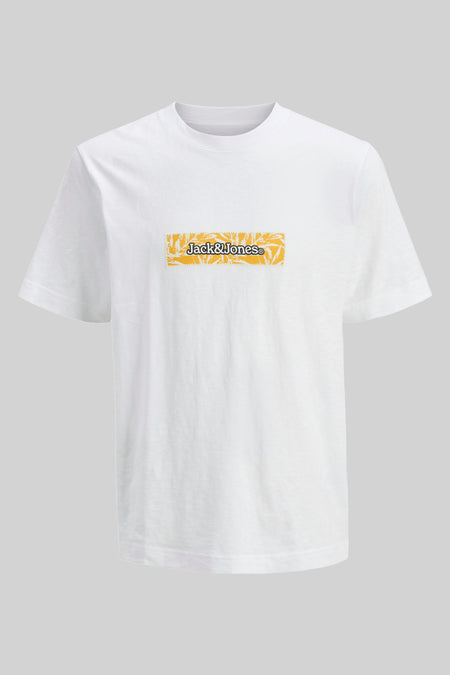Wit T-shirt met korte mouwen van ORIGINALS BY JACK & JONES, met een grafisch bladmotief opdruk.