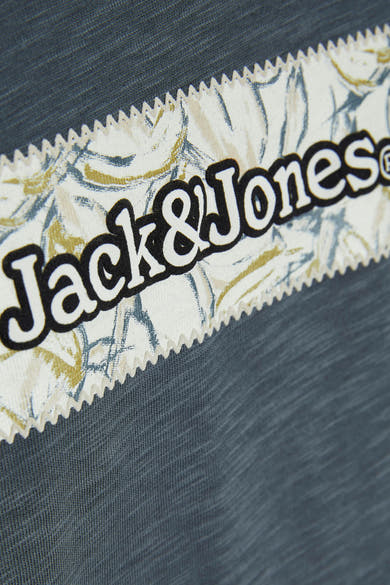 Grijze T-shirt met korte mouwen van ORIGINALS BY JACK & JONES met een decoratieve band met bloemenpatroon.