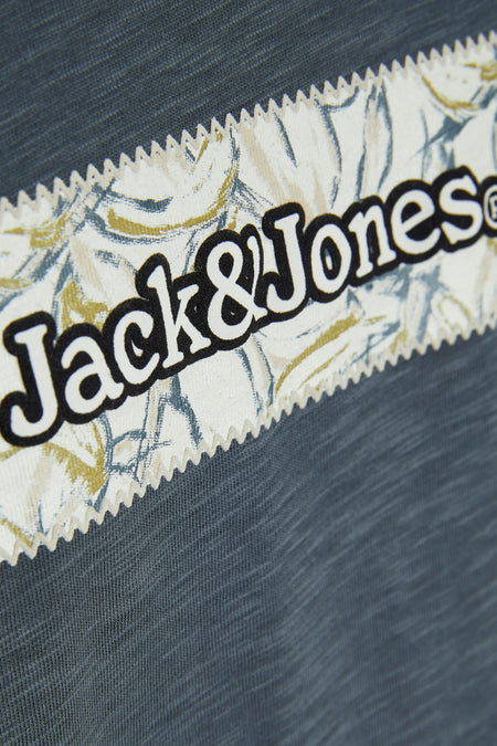 Grijze T-shirt met korte mouwen van ORIGINALS BY JACK & JONES met een decoratieve band met bloemenpatroon.