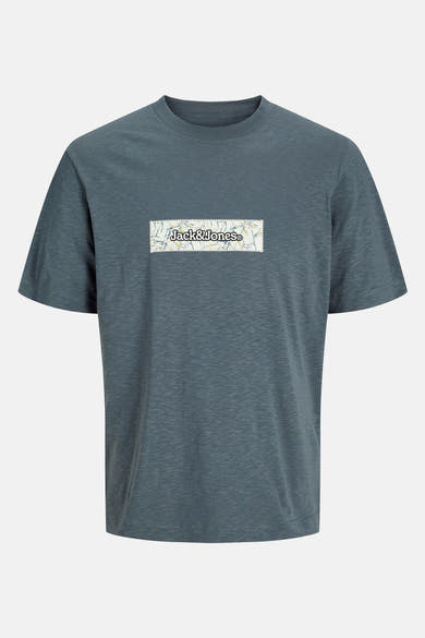 Grijs T-shirt met korte mouwen van ORIGINALS BY JACK & JONES, met een rechthoekig logo op de borst.