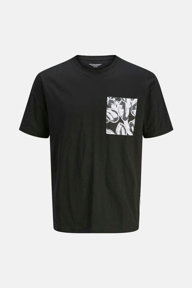Zwart T-shirt met korte mouwen van ORIGINALS BY JACK & JONES met borstzak met grafische print.