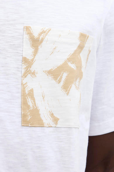 Wit T-shirt met korte mouwen van ORIGINALS BY JACK & JONES met beige abstracte zak.