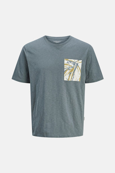Grijs T-shirt met korte mouwen van ORIGINALS BY JACK & JONES met borstzak met bladerprint.
