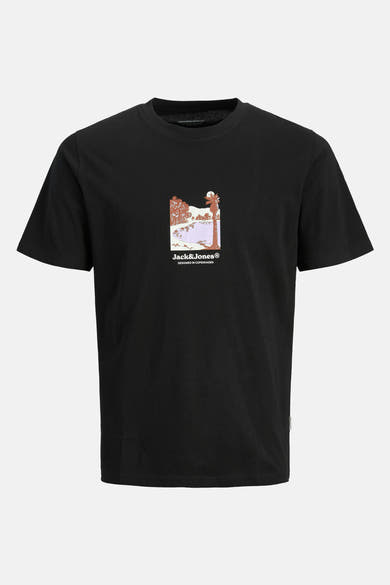 Zwart T-shirt met korte mouwen van Originals by Jack & Jones, met grafische print op de voorkant.