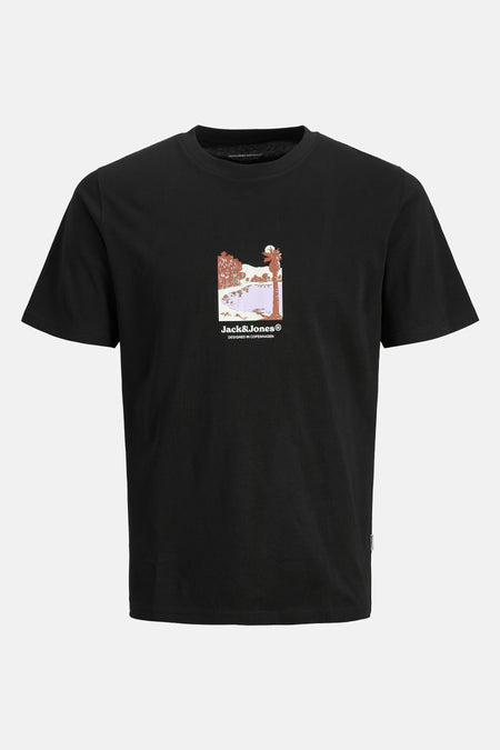 Zwart T-shirt met korte mouwen van Originals by Jack & Jones, met grafische print op de voorkant.