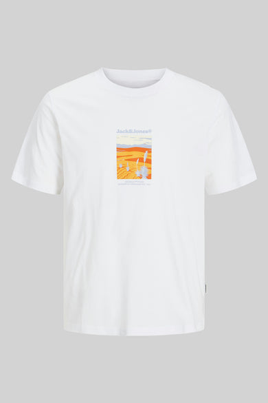 Witte t-shirt met korte mouwen van Originals by Jack & Jones, met een rechthoekig patroon in het midden.