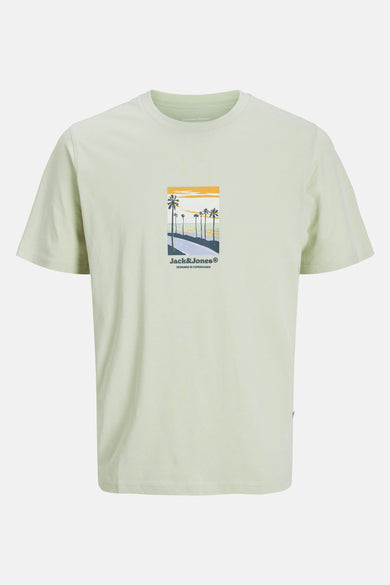 T-shirt vert met ORIGINALS BY JACK & JONES met een gestileerd strandlandschapprintprint.