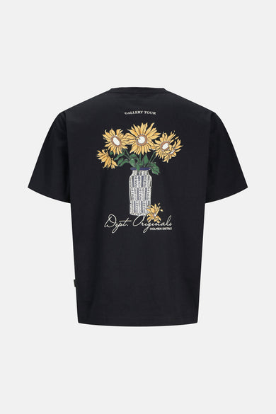 Zwart T-shirt met korte mouwen van ORIGINALS BY JACK & JONES met bloemenprint op de rug.