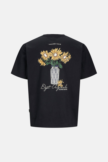 Zwart T-shirt met korte mouwen van ORIGINALS BY JACK & JONES met bloemenprint op de rug.