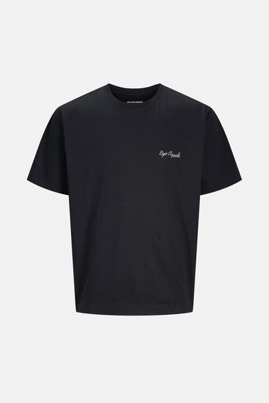 Zwart T-shirt met korte mouwen van Originals by Jack & Jones, met een handgeschreven logo.