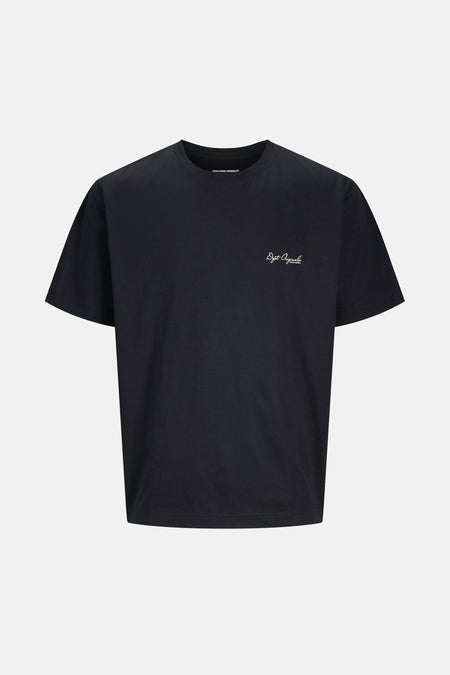Zwart T-shirt met korte mouwen van Originals by Jack & Jones, met een handgeschreven logo.