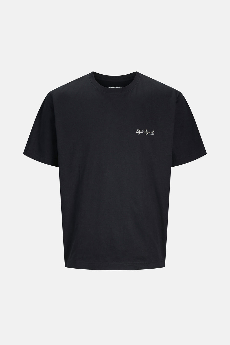 Zwart T-shirt met korte mouwen van Originals by Jack & Jones, met een handgeschreven logo.