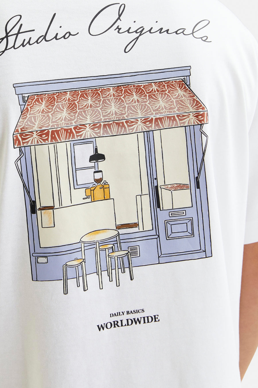 Wit T-shirt met korte mouwen van ORIGINALS BY JACK & JONES, met een geïllustreerd koffiemotief.
