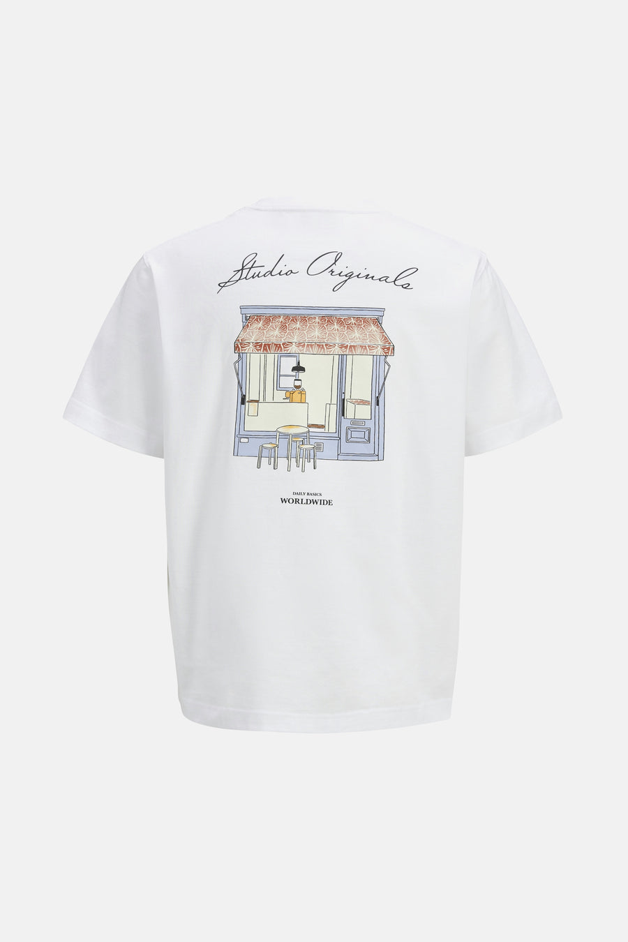 Wit T-shirt met korte mouwen van ORIGINALS BY JACK & JONES, met gestileerde koffieprint op de rug.