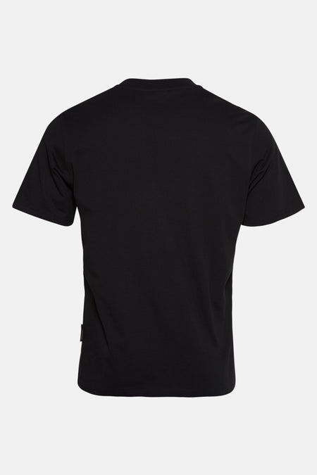 Zwart T-shirt met korte mouwen van JACK & JONES, eenvoudige achterkant op lichte achtergrond.