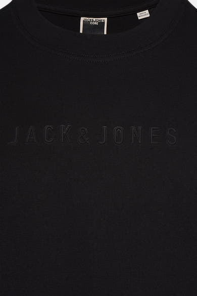 Zwart T-shirt met korte mouwen van Jack & Jones, met een ton-sur-ton reliëflogo.