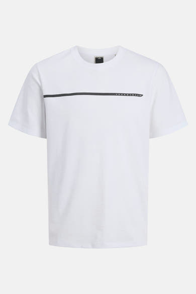 Wit T-shirt met korte mouwen van JACK & JONES, met een zwarte horizontale streep op de borst.