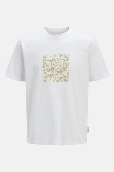 Wit T-shirt met korte mouwen van ORIGINALS BY JACK & JONES met een toon-op-toon camouflagevierkantpatroon op de voorkant.