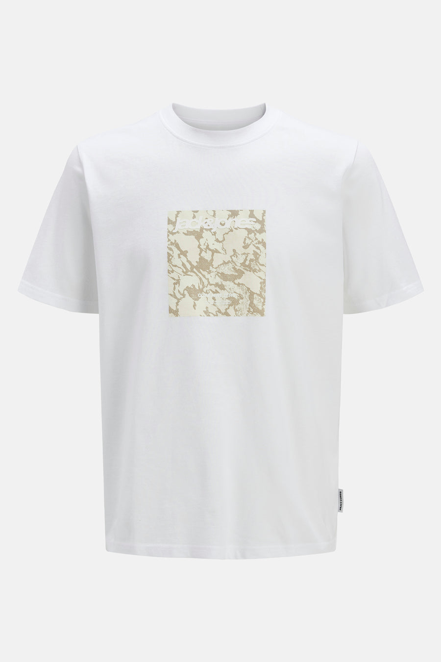 Wit T-shirt met korte mouwen van ORIGINALS BY JACK & JONES met een toon-op-toon camouflagevierkantpatroon op de voorkant.