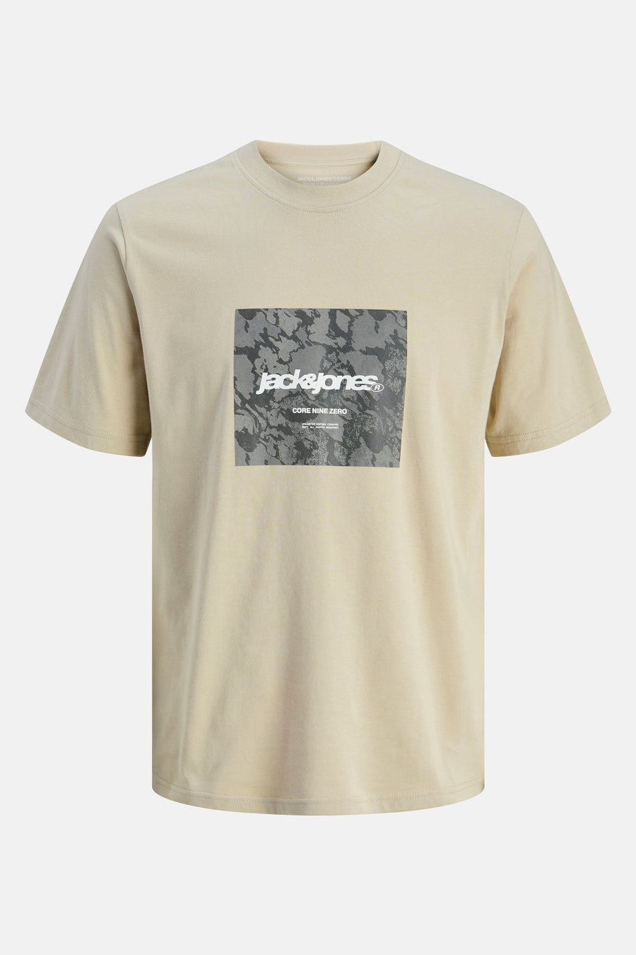 Beige T-shirt met korte mouwen van ORIGINALS BY JACK & JONES met vierkante grafische print.