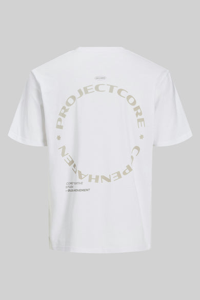 Witte shortarm T-shirt van ORIGINALS BY JACK & JONES met een cirkelprint op de rug.