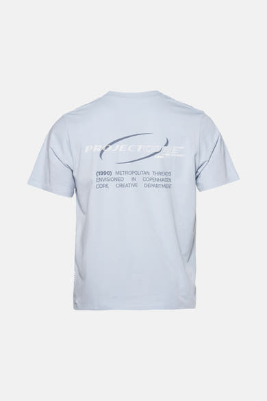 Lichtblauwe T-shirt met korte mouwen van ORIGINALS BY JACK & JONES met een tekstprint op de rug.