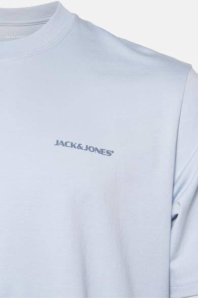 Lichtblauw T-shirt met korte mouwen van Originals by Jack & Jones, van getextureerd tricot.
