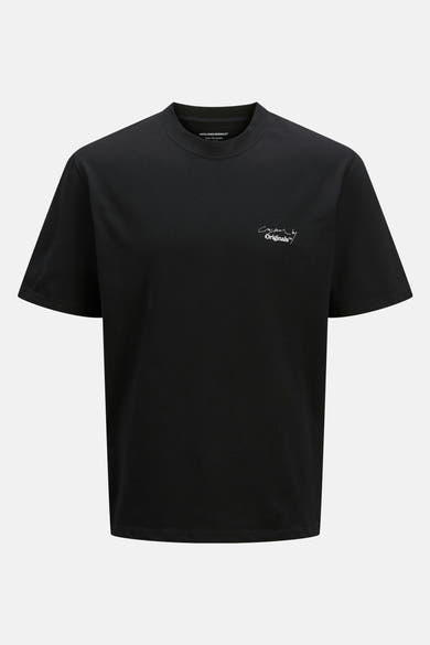Zwart T-shirt met korte mouwen van ORIGINALS BY JACK & JONES met geborduurd logo op de voorkant.