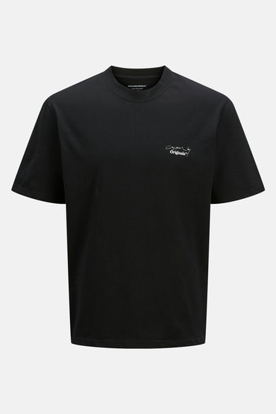 Zwart T-shirt met korte mouwen van ORIGINALS BY JACK & JONES met geborduurd logo op de voorkant.
