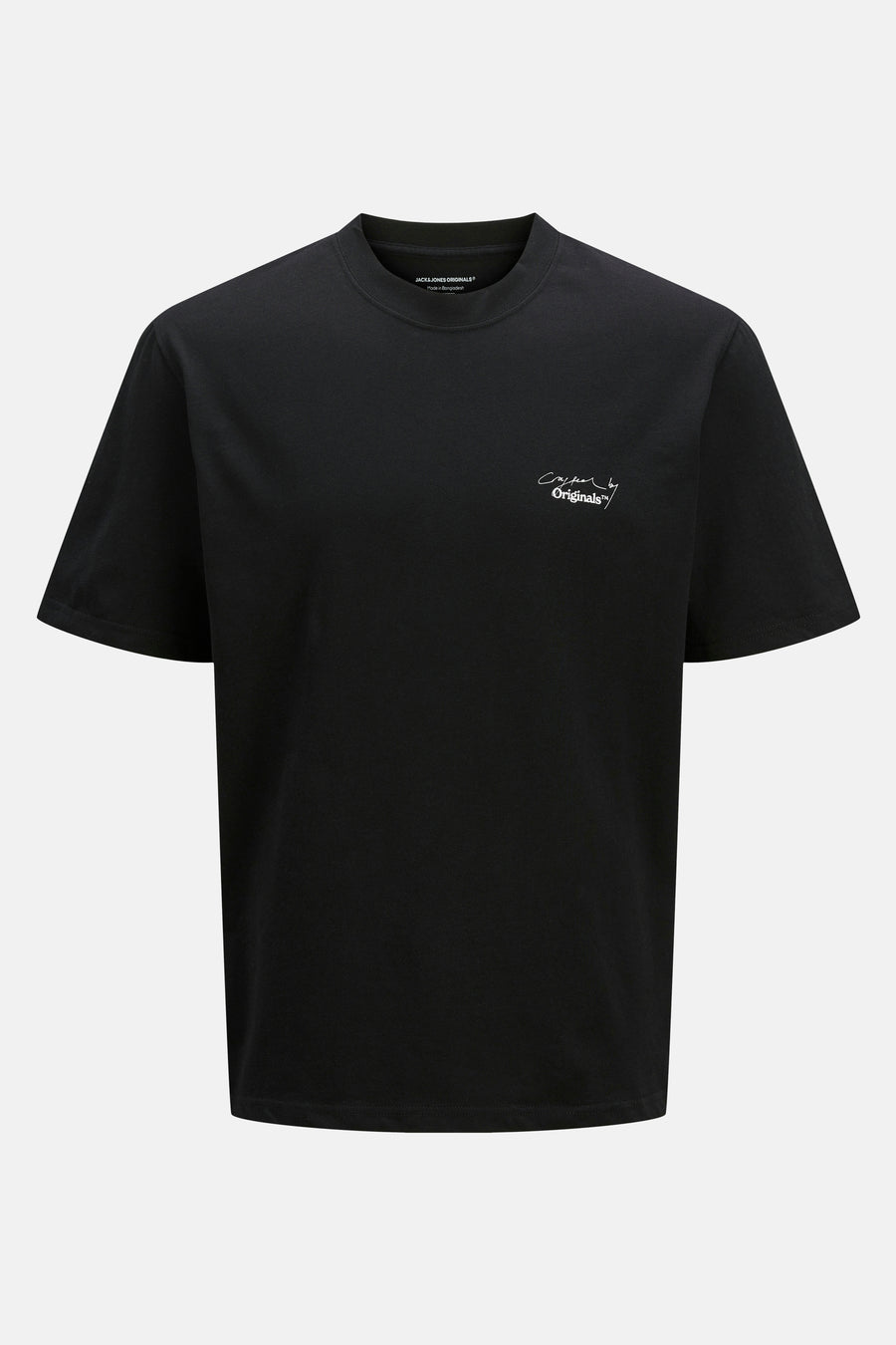 Zwart T-shirt met korte mouwen van ORIGINALS BY JACK & JONES met geborduurd logo op de voorkant.