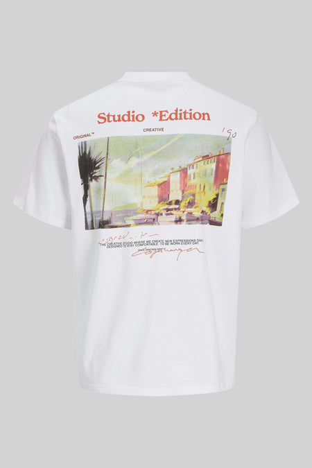 Wit T-shirt met korte mouwen van ORIGINALS BY JACK & JONES met een stadsgezichtprint op de rug.